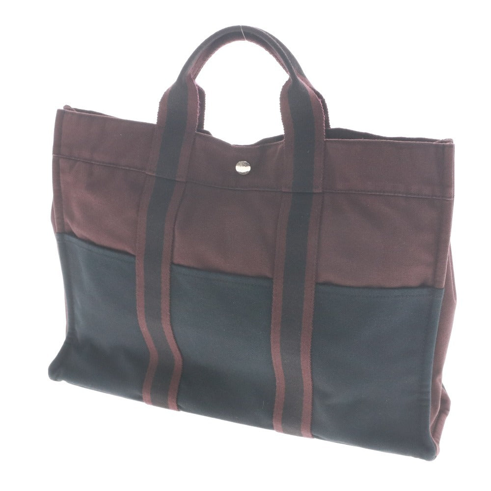 ● エルメス トートバッグ フールトゥ MM 鞄 ハンドバッグ 手提げ コットンキャンバス 2トーンカラー レディース ネイビー ボルドー系