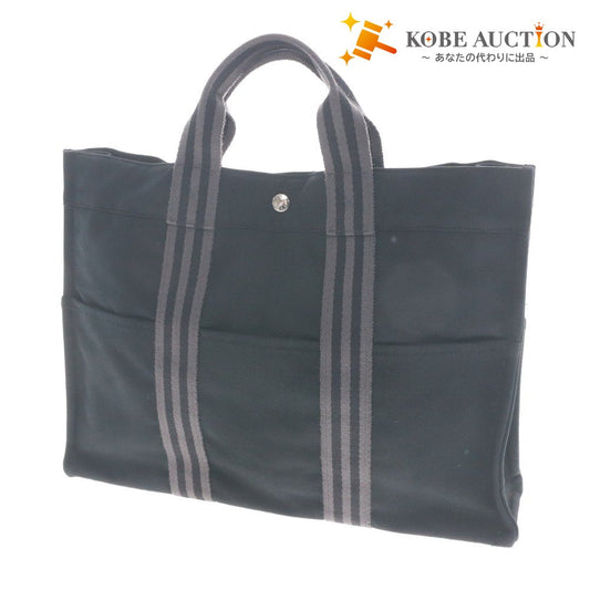 ● エルメス トートバッグ フールトゥ MM 鞄 ハンドバッグ 手提げ コットンキャンバス レディース ブラック