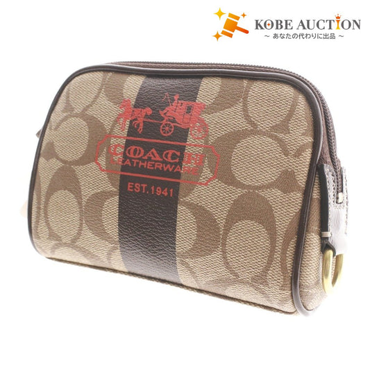 ■ コーチ COACH ポーチ 41116 シグネチャー PVC レザー マルチケース 小物入れ レディース ブラウン系 タグ付き 未使用