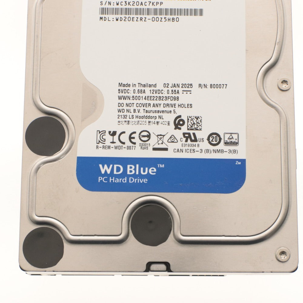 ■ Western Digita 内蔵HDD 2TB WD Blue 3.5インチ WD20EZRZ SATA 6Gb/s 2025年製造 使用時間:21時間 正常判定〇 初期化,動作確認済み
