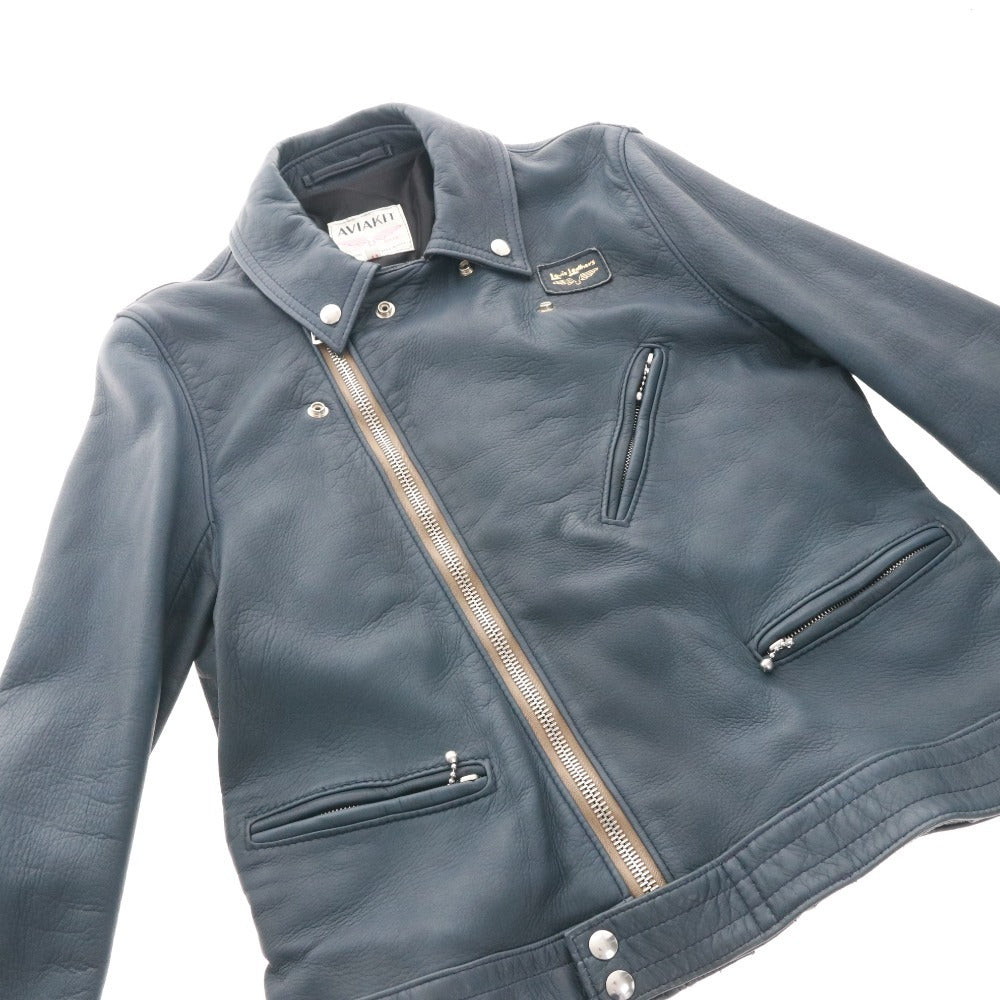 ■ リアルマッコイズ×ルイスレザー アヴィアキット ディアスキン サイクロン ライダースジャケット アウター メンズ 42 ネイビー