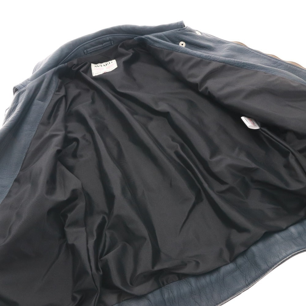 ■ リアルマッコイズ×ルイスレザー アヴィアキット ディアスキン サイクロン ライダースジャケット アウター メンズ 42 ネイビー