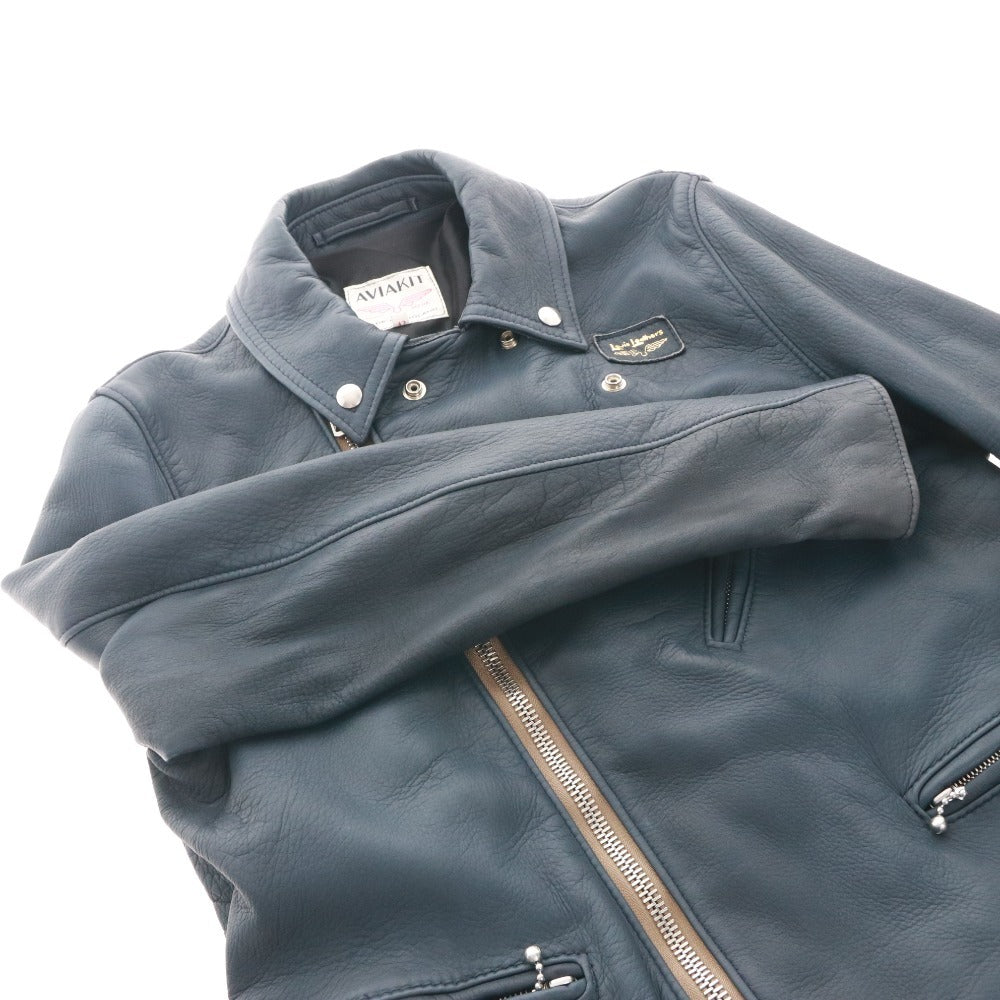 ■ リアルマッコイズ×ルイスレザー アヴィアキット ディアスキン サイクロン ライダースジャケット アウター メンズ 42 ネイビー
