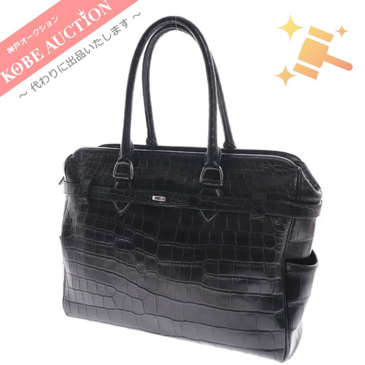 ■ LESAC Lezac Tote Bag Business Bag Crocodile Leather Suede Lining Bag Men's Black
