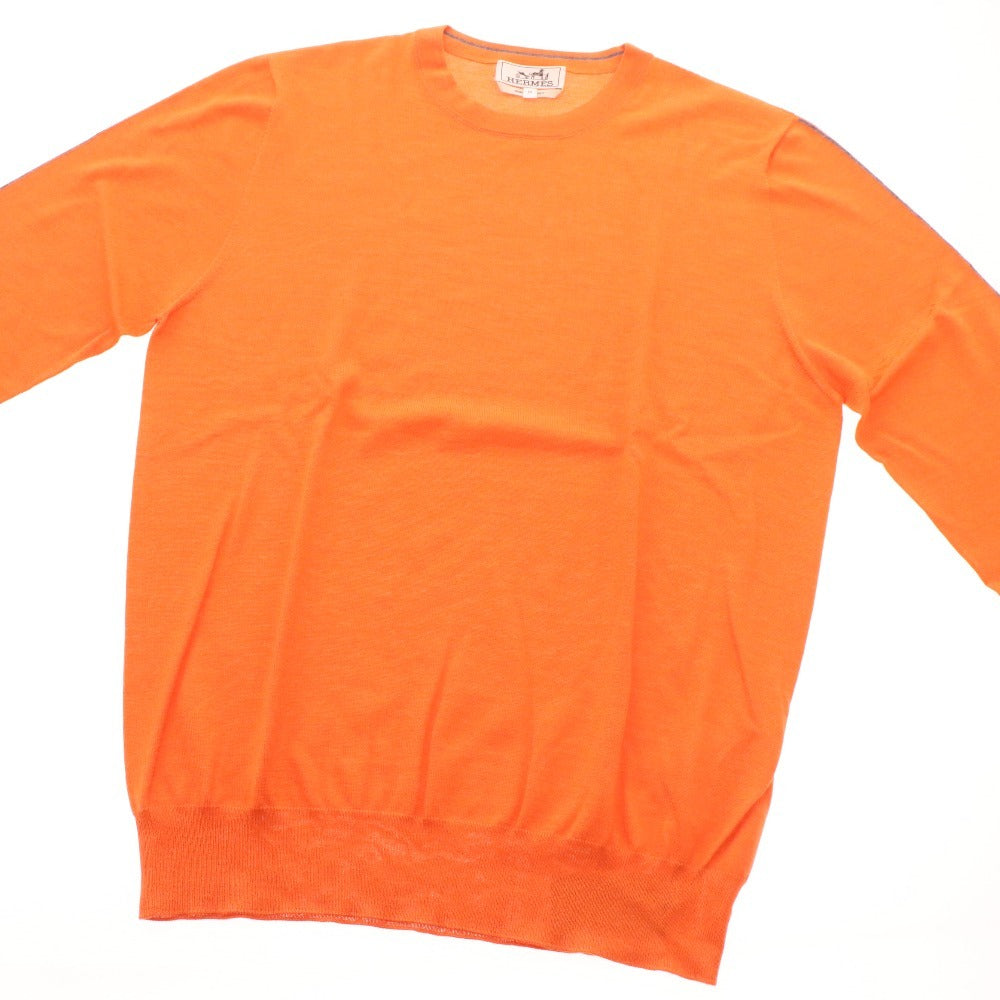 ■ エルメス セーター ニット 長袖 トップス カシミヤ シルク メンズ M オレンジ 箱 タグ付き 未使用