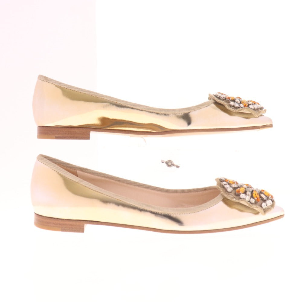 ■ プラダ パンプス 靴 ラインストーン入り レディース 35 1/2 22? シャンパンゴールド 箱付き 未使用