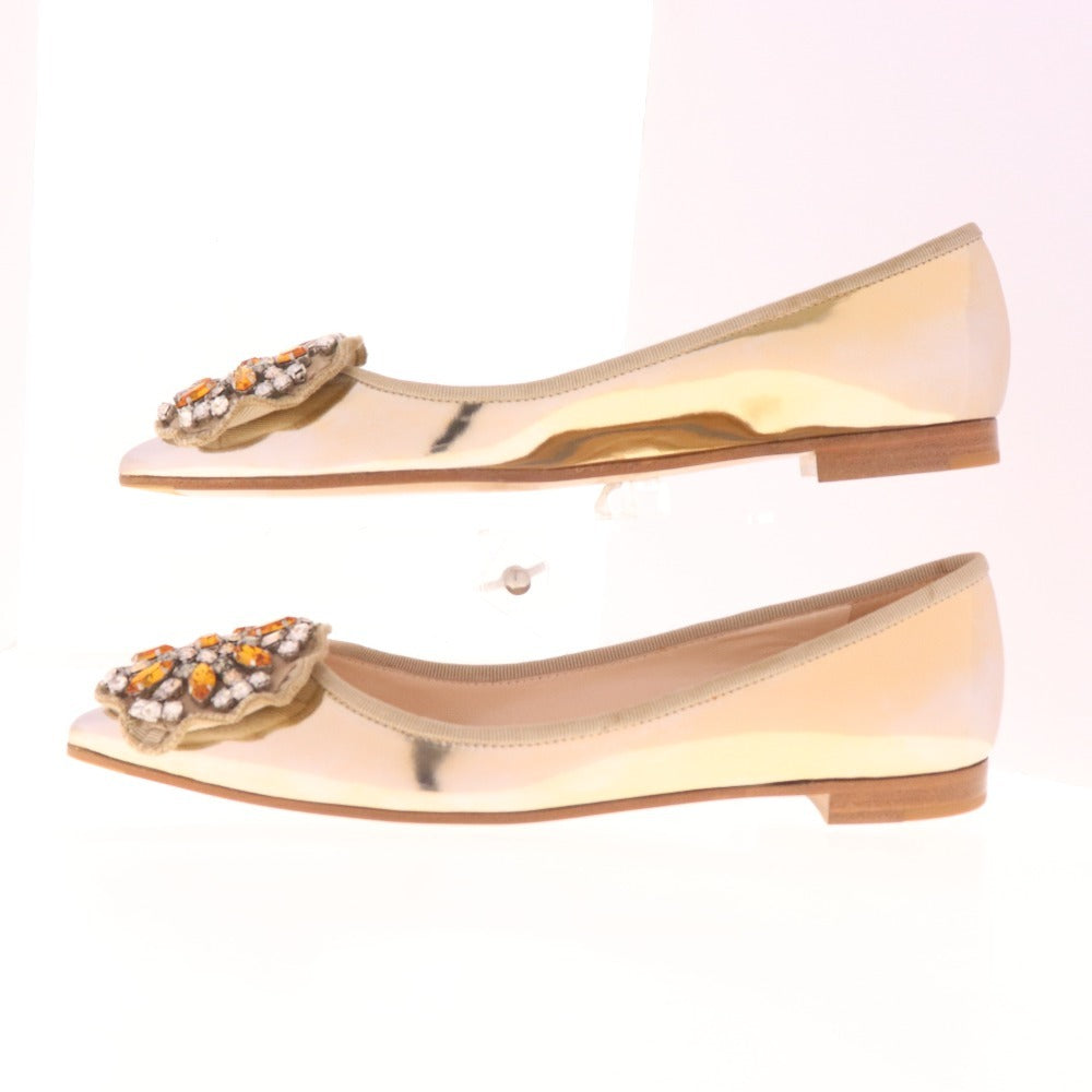 ■ プラダ パンプス 靴 ラインストーン入り レディース 35 1/2 22? シャンパンゴールド 箱付き 未使用
