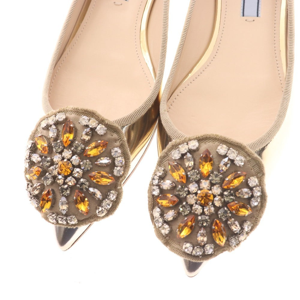 ■ プラダ パンプス 靴 ラインストーン入り レディース 35 1/2 22? シャンパンゴールド 箱付き 未使用