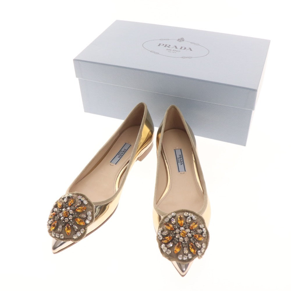 ■ プラダ パンプス 靴 ラインストーン入り レディース 35 1/2 22? シャンパンゴールド 箱付き 未使用