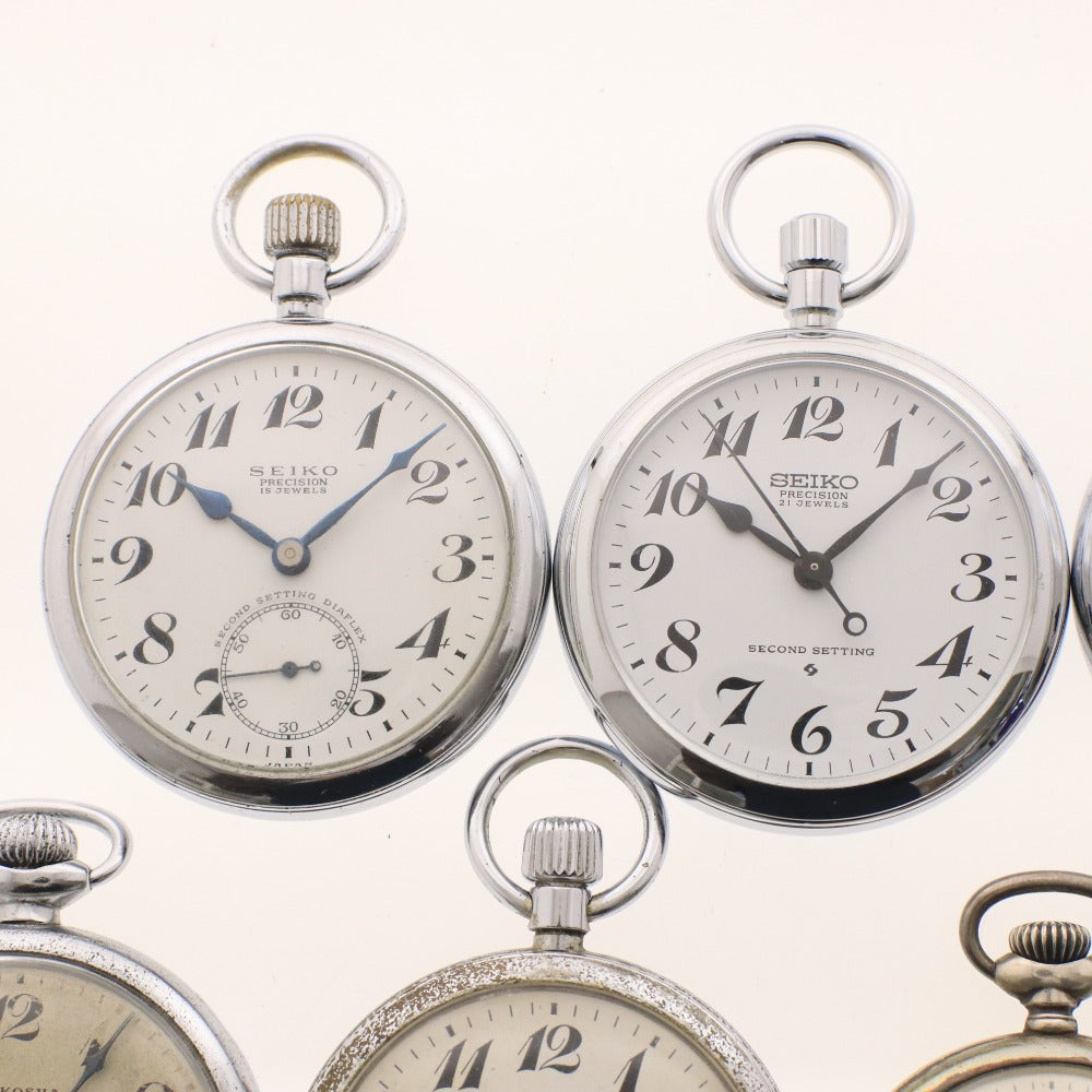■ SEIKO 19 SEIKO SEIKO SEIKO Pocket Watch 9-piece set Bulk sale 1017 JNR Precision EMPIRE 7, 15, 21 jewels etc. Small second hand Silver