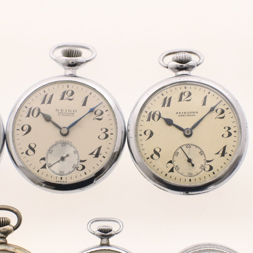 ■ SEIKO 19 SEIKO SEIKO SEIKO Pocket Watch 9-piece set Bulk sale 1017 JNR Precision EMPIRE 7, 15, 21 jewels etc. Small second hand Silver