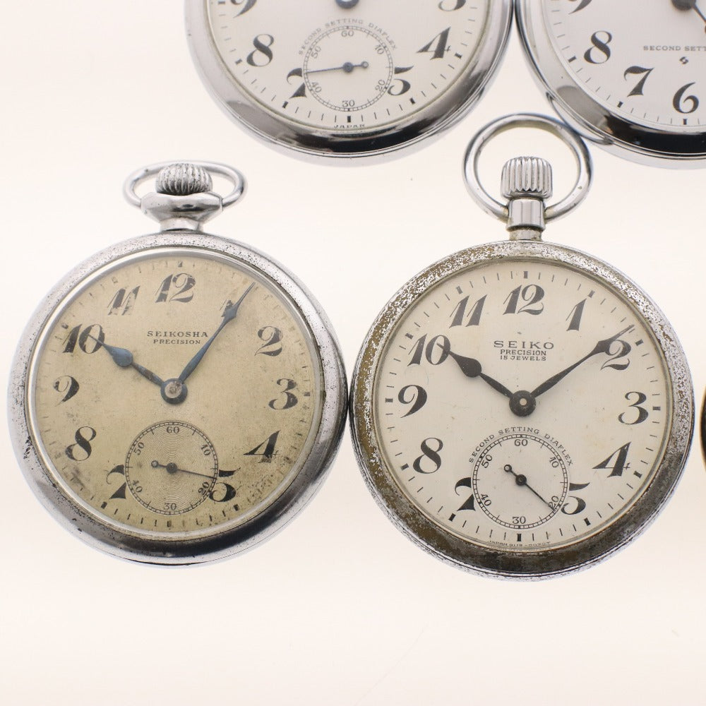 ■ SEIKO 19 SEIKO SEIKO SEIKO Pocket Watch 9-piece set Bulk sale 1017 JNR Precision EMPIRE 7, 15, 21 jewels etc. Small second hand Silver