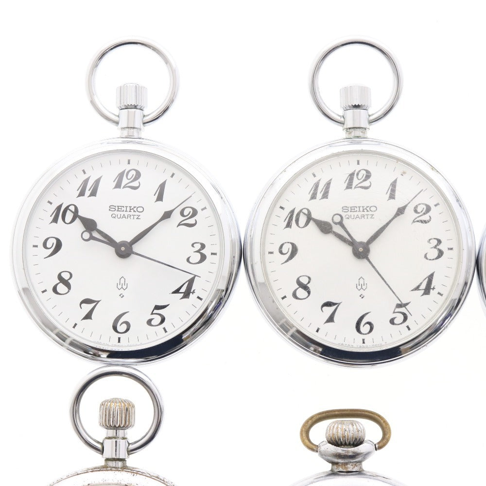 ■ 19SEIKO 19セイコー 鉄道時計 懐中時計 6点セット まとめ売り PRECISION 7550-0010 クォーツ DIAFLEX 7,15石 等 スモセコ シルバー