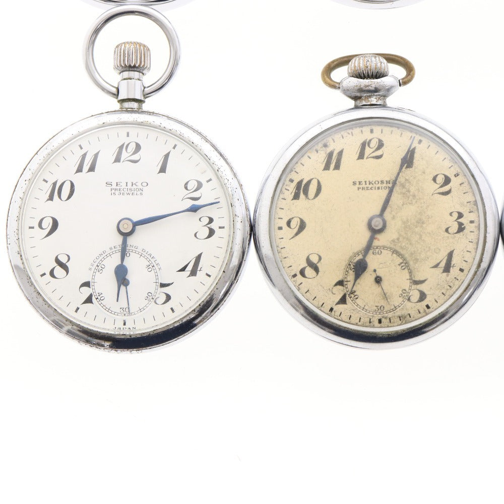 ■ 19SEIKO 19セイコー 鉄道時計 懐中時計 6点セット まとめ売り PRECISION 7550-0010 クォーツ DIAFLEX 7,15石 等 スモセコ シルバー