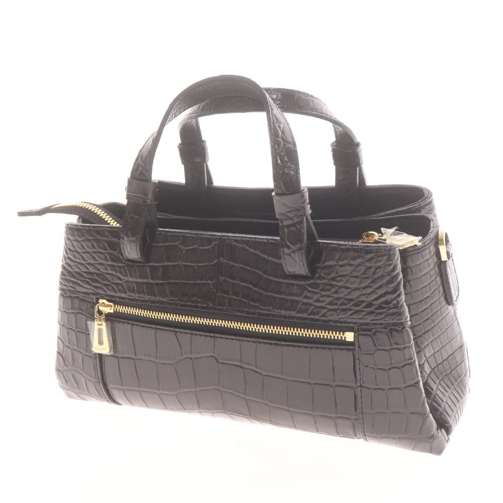 ■ クリスタルレプティルズ レザージュエルズ ショルダーバッグ 鞄 クロコダイル 2WAY パイソン レディース ブラック 付属品付き未使用