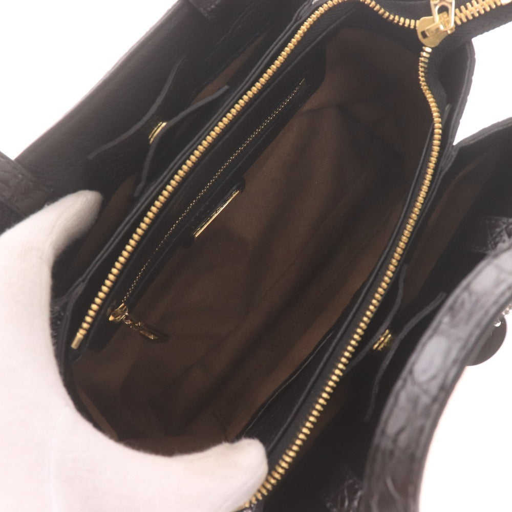 ■ クリスタルレプティルズ レザージュエルズ ショルダーバッグ 鞄 クロコダイル 2WAY パイソン レディース ブラック 付属品付き未使用