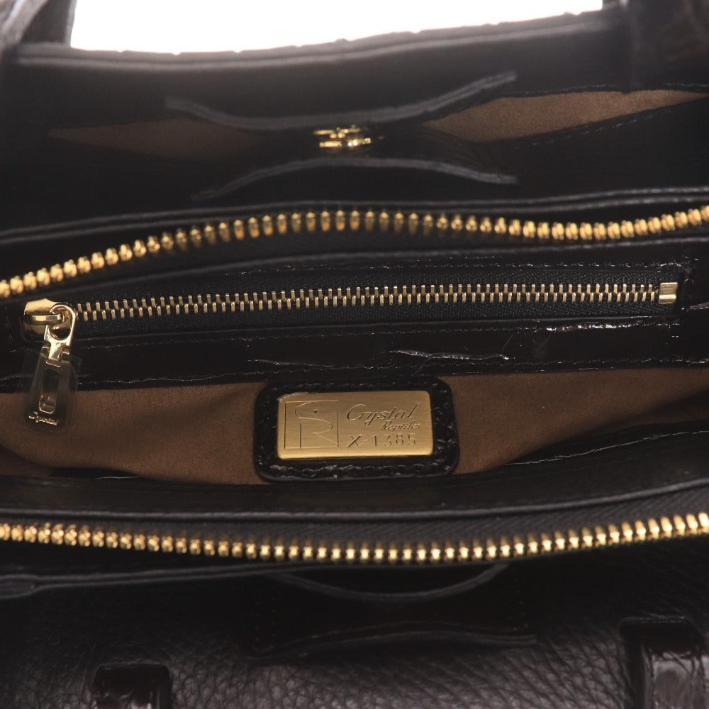 ■ クリスタルレプティルズ レザージュエルズ ショルダーバッグ 鞄 クロコダイル 2WAY パイソン レディース ブラック 付属品付き未使用