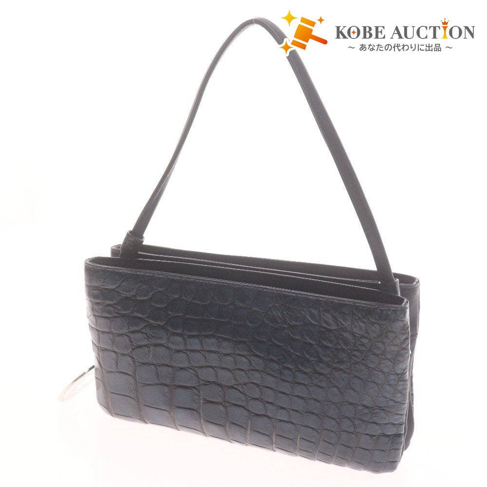 ■ Beaugrand Crocodile Leather Shoulder Bag, Wallet Shoulder Bag, 2-Way, Women's, Navy, Box Included, Unused