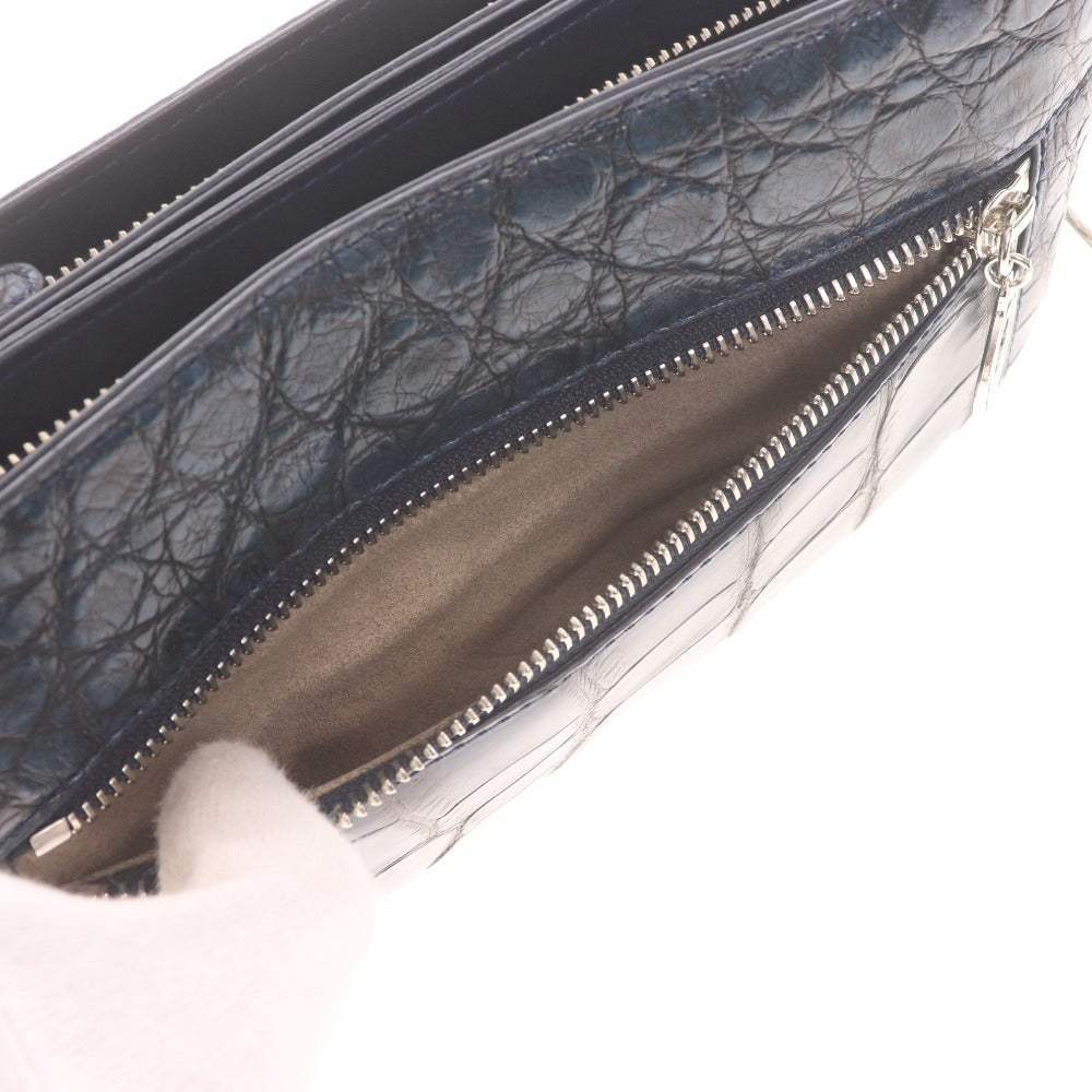 ■ Beaugrand Crocodile Leather Shoulder Bag, Wallet Shoulder Bag, 2-Way, Women's, Navy, Box Included, Unused