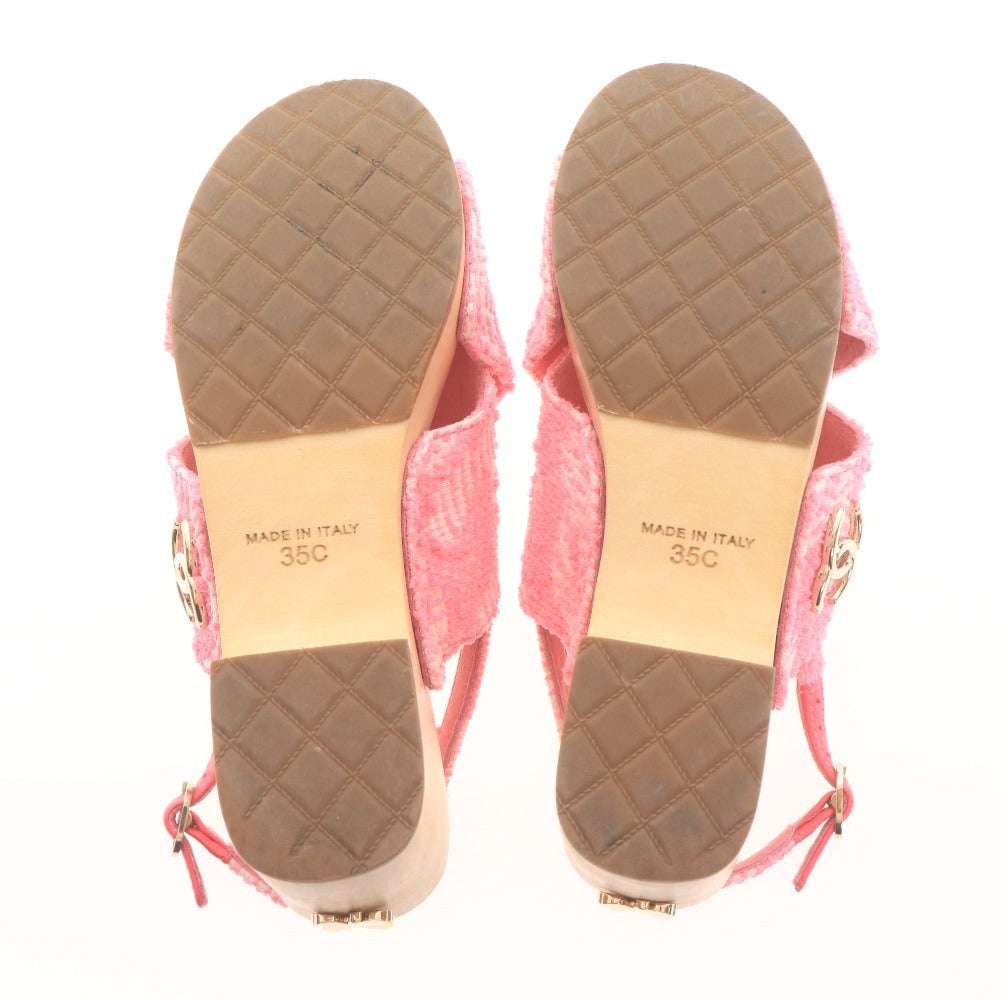 ■ シャネル サンダル G45389 靴 ウェッジソール ツイード ココマーク クローバー レディース 35C （22.5cm相当）ピンク 箱付き