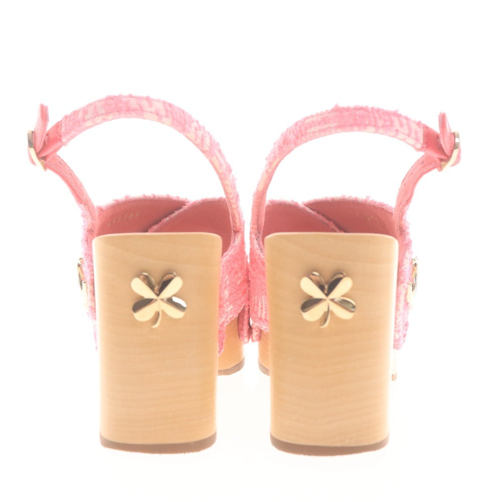 ■ シャネル サンダル G45389 靴 ウェッジソール ツイード ココマーク クローバー レディース 35C （22.5cm相当）ピンク 箱付き