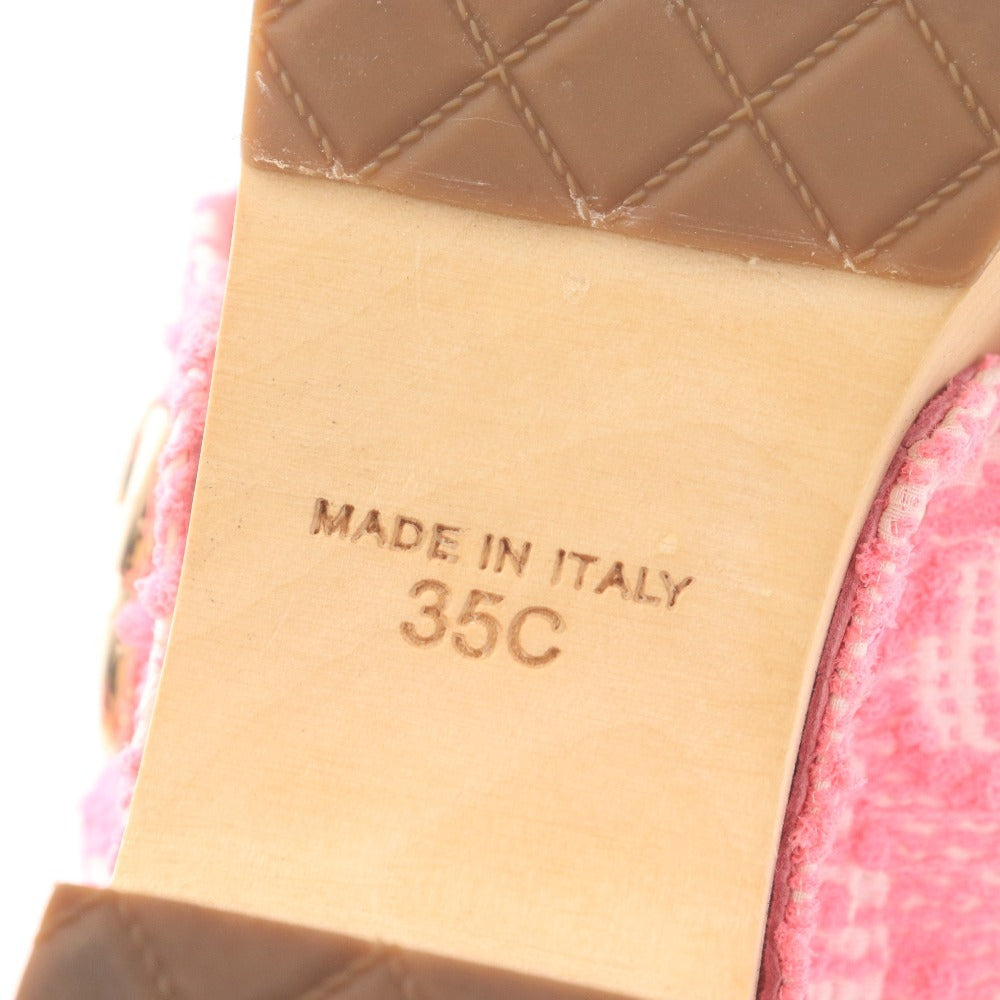 ■ シャネル サンダル G45389 靴 ウェッジソール ツイード ココマーク クローバー レディース 35C （22.5cm相当）ピンク 箱付き