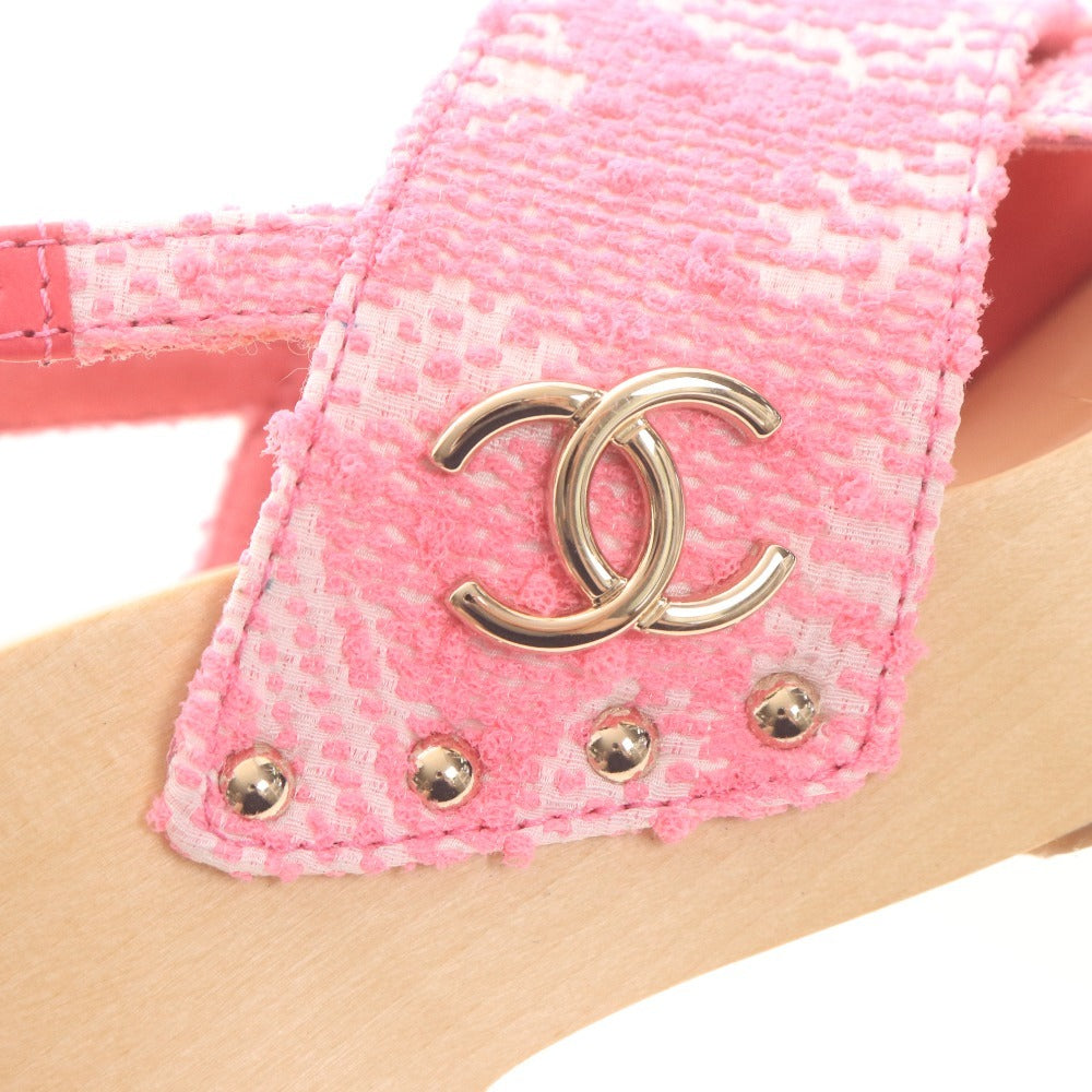 ■ シャネル サンダル G45389 靴 ウェッジソール ツイード ココマーク クローバー レディース 35C （22.5cm相当）ピンク 箱付き