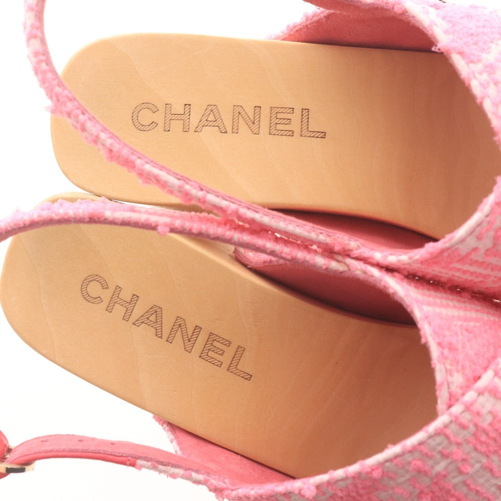 ■ シャネル サンダル G45389 靴 ウェッジソール ツイード ココマーク クローバー レディース 35C （22.5cm相当）ピンク 箱付き