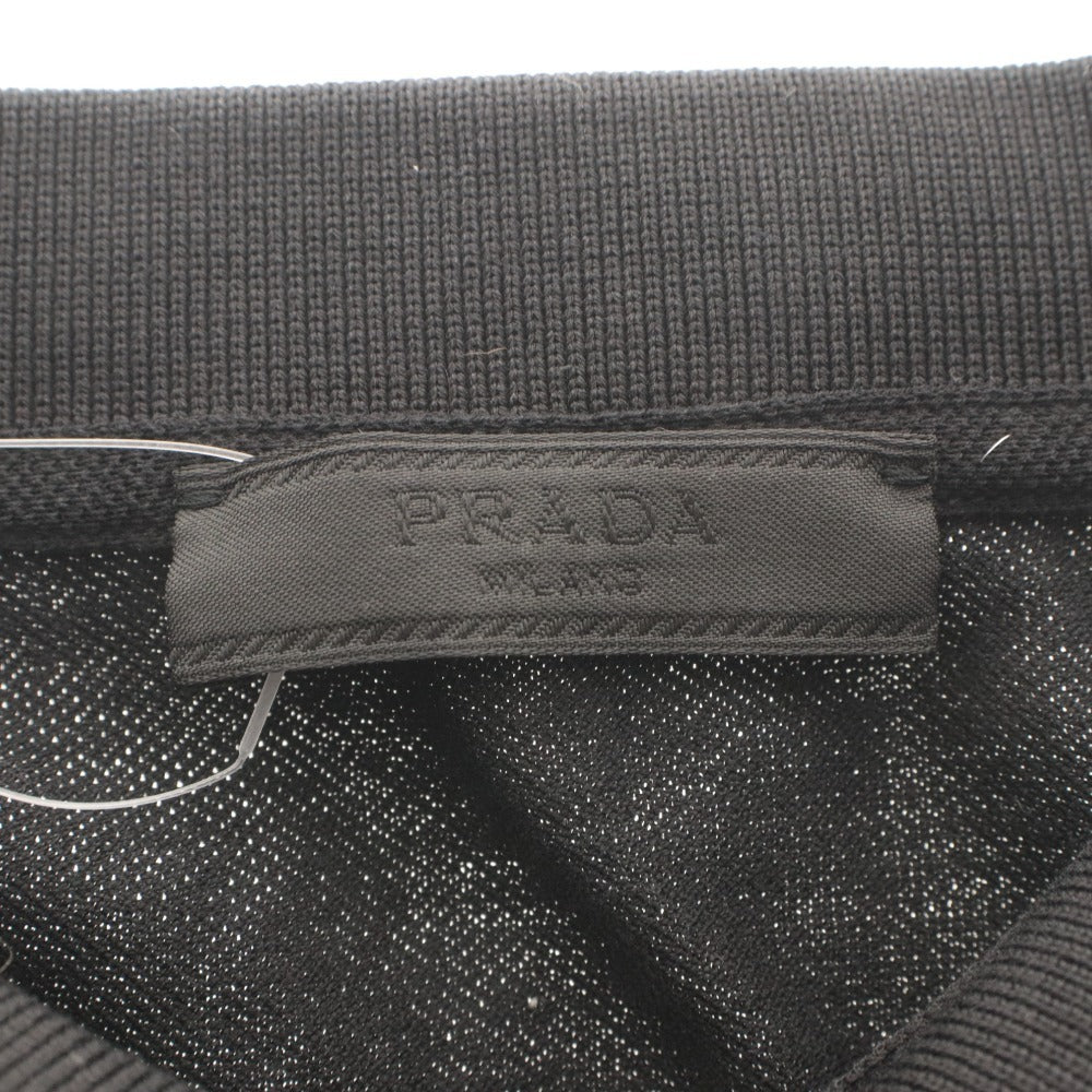 ■ PRADA プラダ Tシャツ トップス 長袖 襟 ボタン 無地 メンズ M ブラック