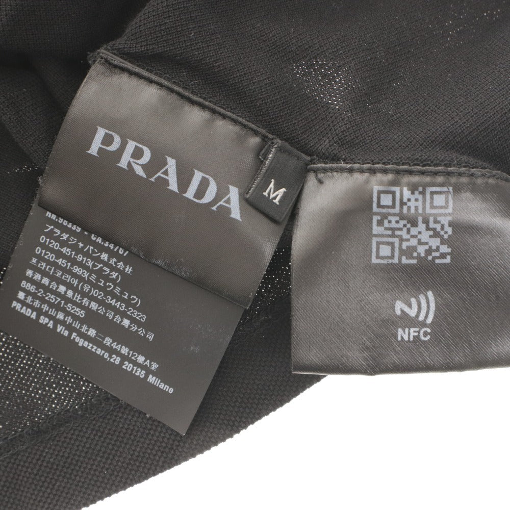 ■ PRADA プラダ Tシャツ トップス 長袖 襟 ボタン 無地 メンズ M ブラック
