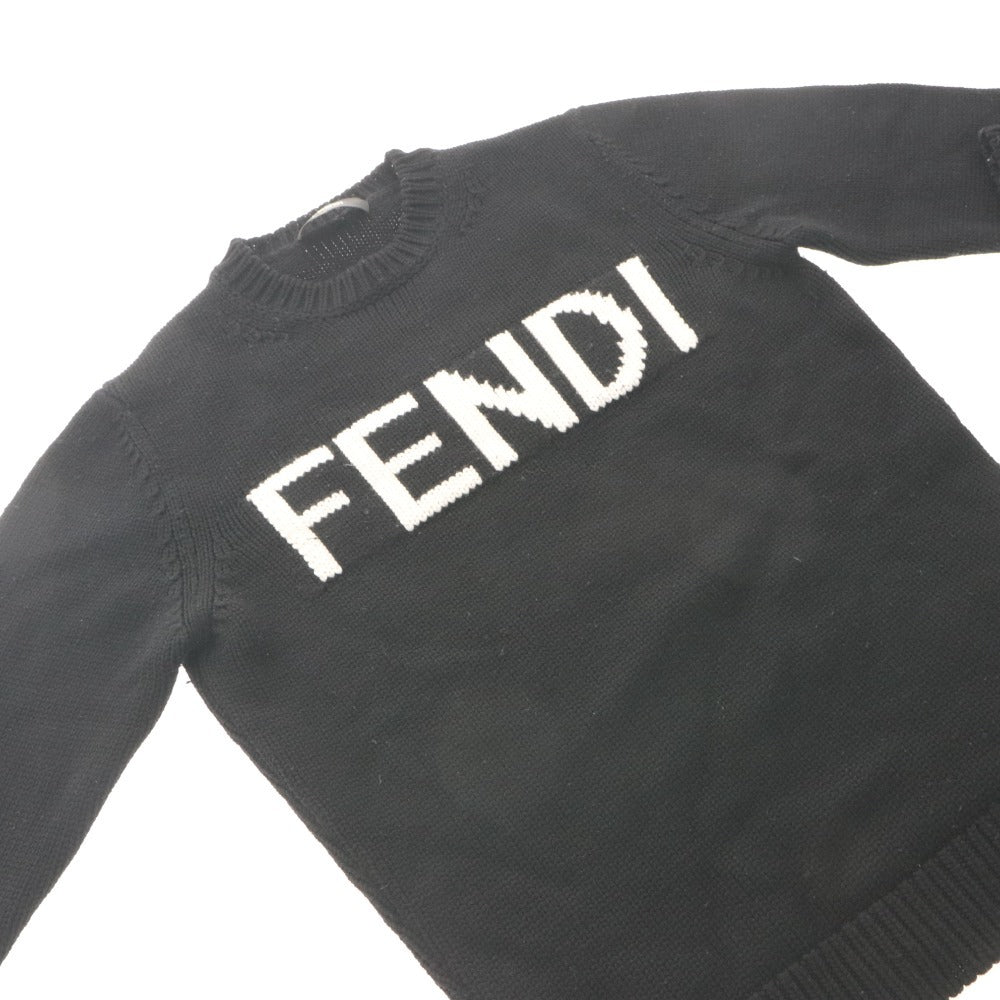 ■ FENDI フェンディ ニット セーター トップス 長袖 丸首 ロゴ イタリア製 メンズ レディース 46 ブラック