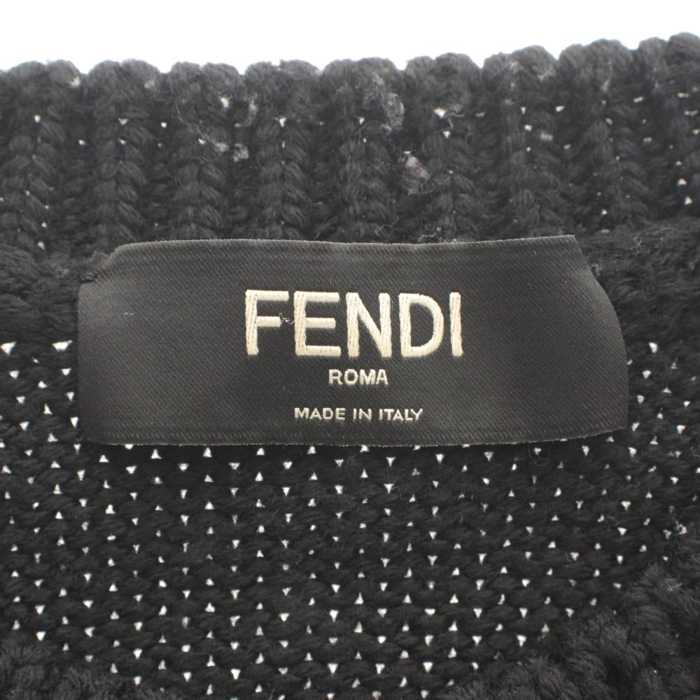 ■ FENDI フェンディ ニット セーター トップス 長袖 丸首 ロゴ イタリア製 メンズ レディース 46 ブラック
