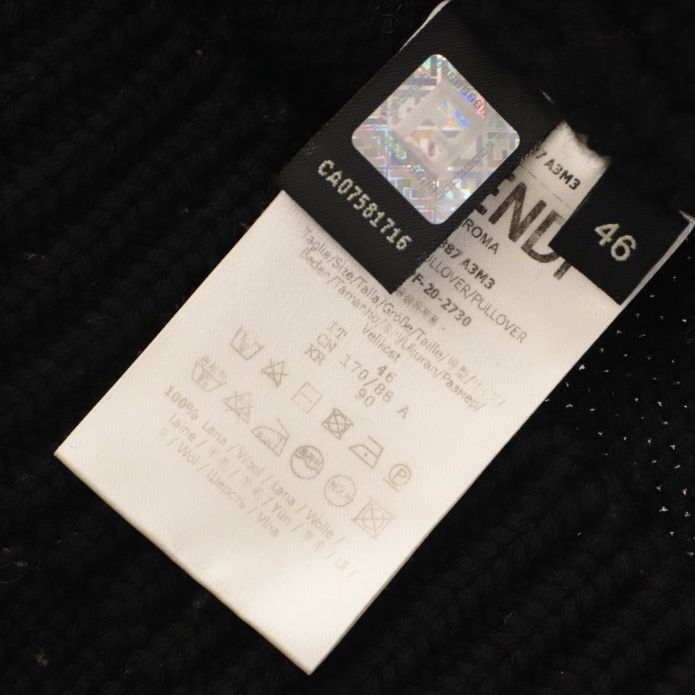 ■ FENDI フェンディ ニット セーター トップス 長袖 丸首 ロゴ イタリア製 メンズ レディース 46 ブラック