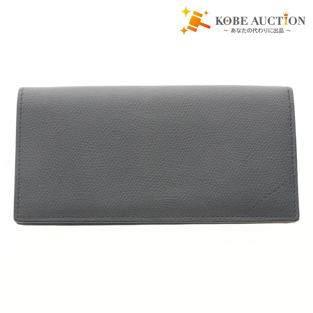 ■ Camille Fournet Long Wallet, Calf Leather x Alligator, Bill Compartment, Coin Pocket, Men's, Navy