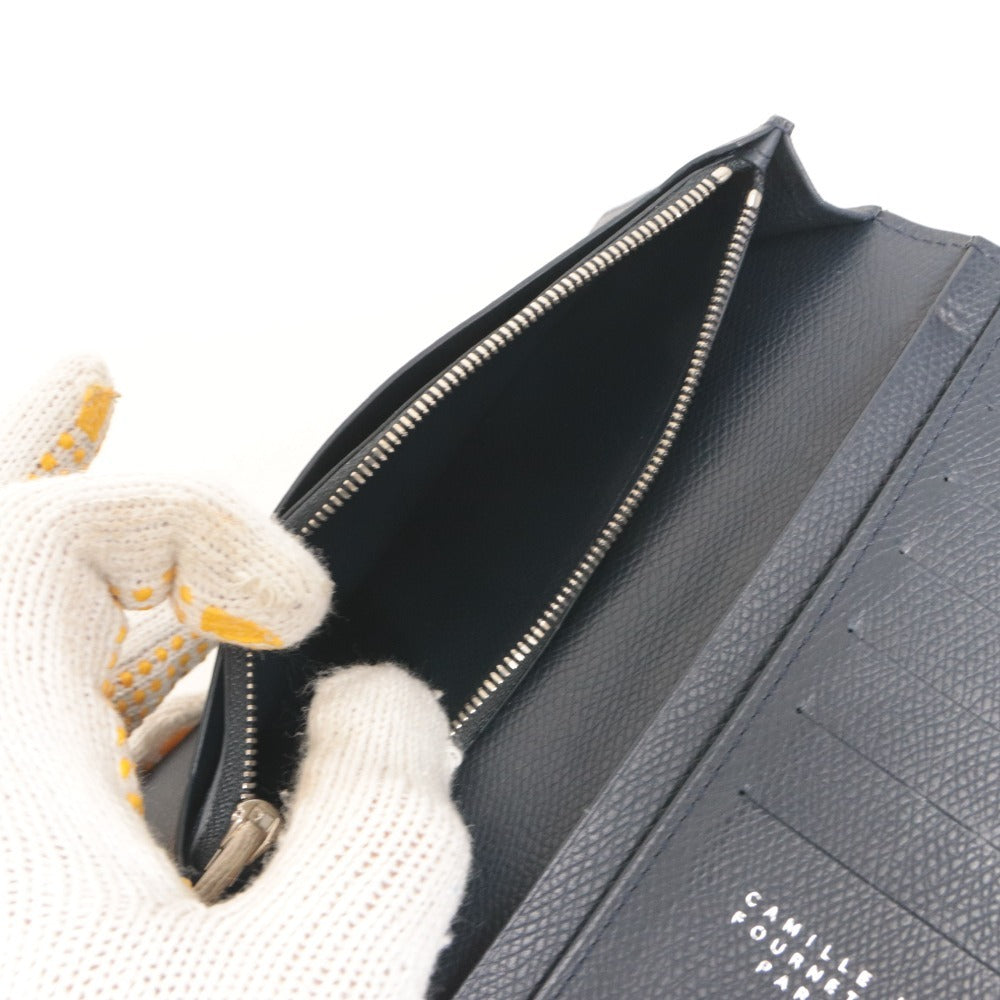 ■ Camille Fournet Long Wallet, Calf Leather x Alligator, Bill Compartment, Coin Pocket, Men's, Navy
