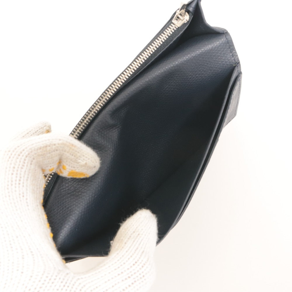 ■ Camille Fournet Long Wallet, Calf Leather x Alligator, Bill Compartment, Coin Pocket, Men's, Navy