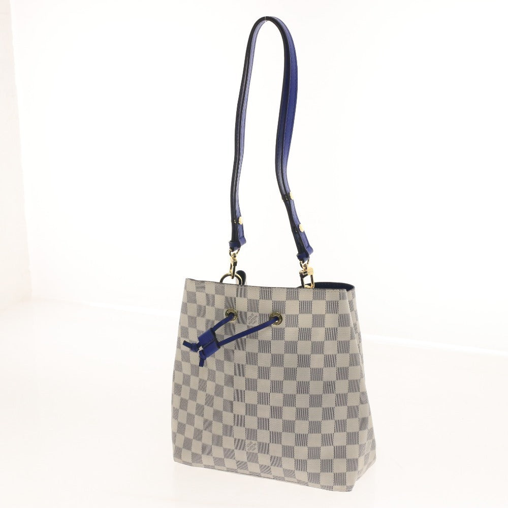 ● ルイヴィトン ダミエ・アズール ネオノエ ショルダーバッグ 鞄 ロゴ ゴールド金具 ファスナーポケット レディース ホワイト ブルー