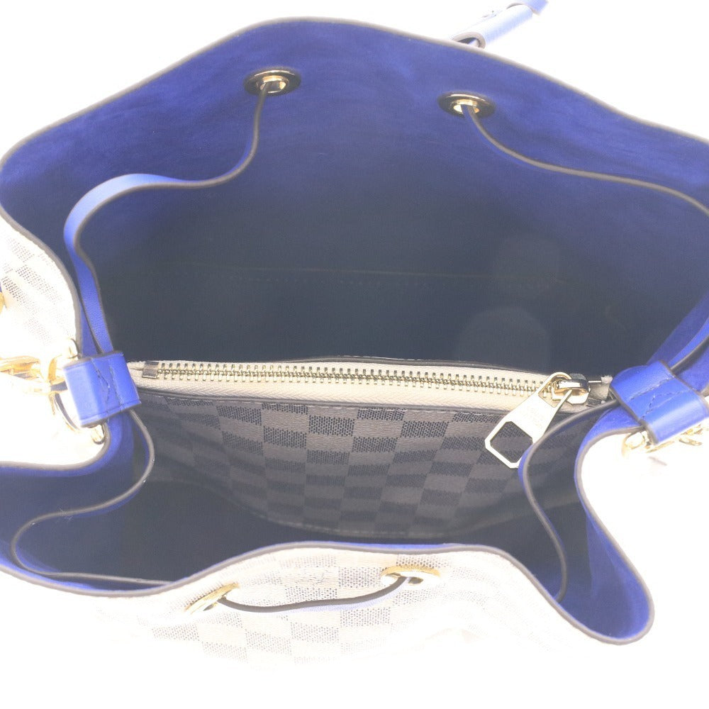 ● ルイヴィトン ダミエ・アズール ネオノエ ショルダーバッグ 鞄 ロゴ ゴールド金具 ファスナーポケット レディース ホワイト ブルー