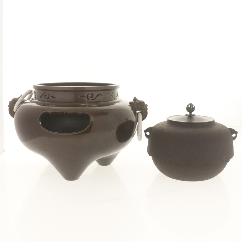 ■ Kanamori Joei Tea Kettle, Tea Utensil, Ro-kama, Metal, Traditional Craft, Art, Tea Ceremony Utensil, Length 33cm, Total Weight 8.7kg, Box Included