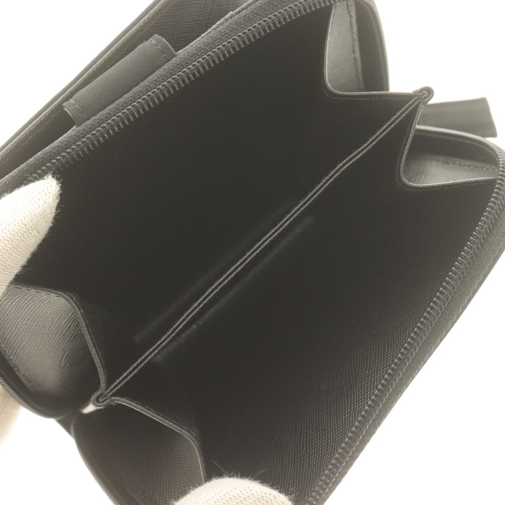 ■ PRADA プラダ 二つ折り財布 サフィアーノレザー コンパクト ラウンドジップ 三角ロゴ 小銭入れ付 メンズ レディース ブラック 付属品付