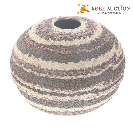 ■ 松井康成 練上嘯裂壺 花瓶 壺 花器 人間国宝 日本美術 骨董品 時代物 美術品 古美術品 木箱付き