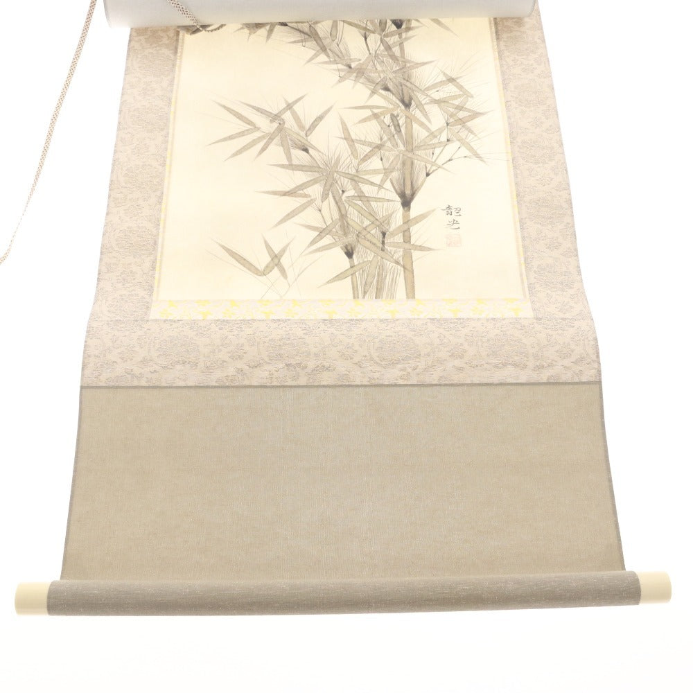 ■ Hanging scroll: Toshoko, Morning Moon and Bamboo, antique, half-size, with wooden box