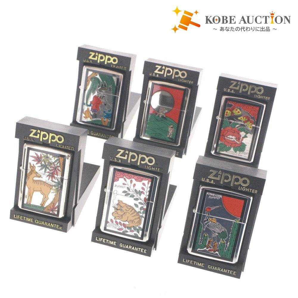 ■ ZIPPO ジッポ ライター 花札シリーズ 6点セット まとめ売り チョウ シカ アメ ツル イノシシ ボウズ 浮世絵 和柄風 オイルライター