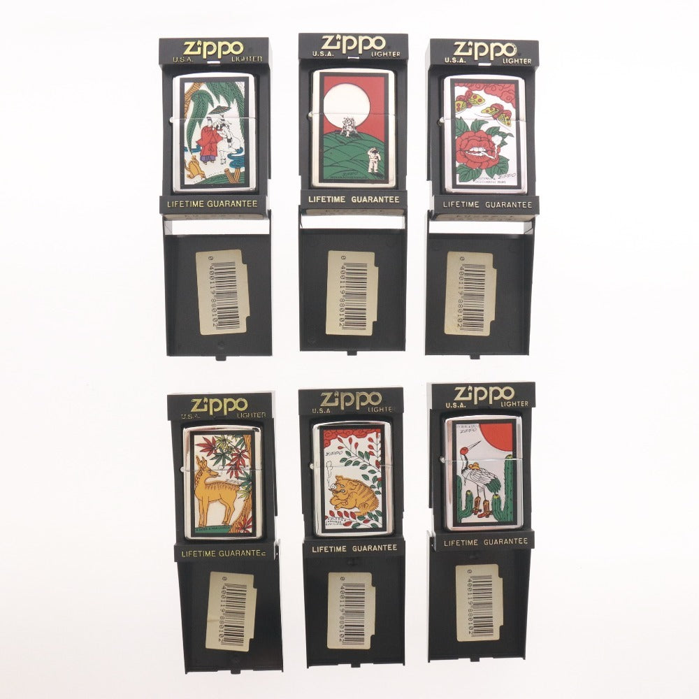 ■ ZIPPO ジッポ ライター 花札シリーズ 6点セット まとめ売り チョウ シカ アメ ツル イノシシ ボウズ 浮世絵 和柄風 オイルライター