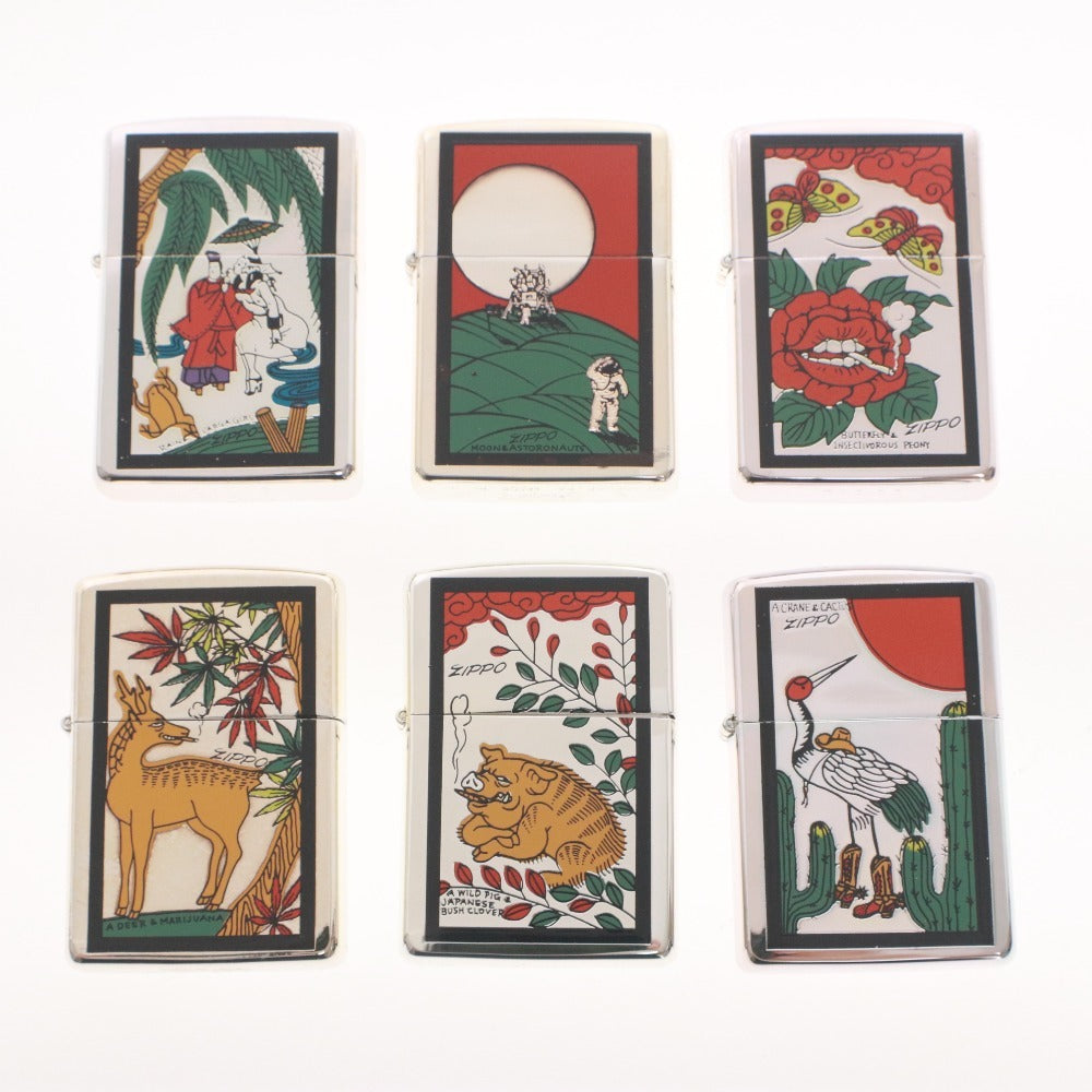 ■ ZIPPO ジッポ ライター 花札シリーズ 6点セット まとめ売り チョウ シカ アメ ツル イノシシ ボウズ 浮世絵 和柄風 オイルライター