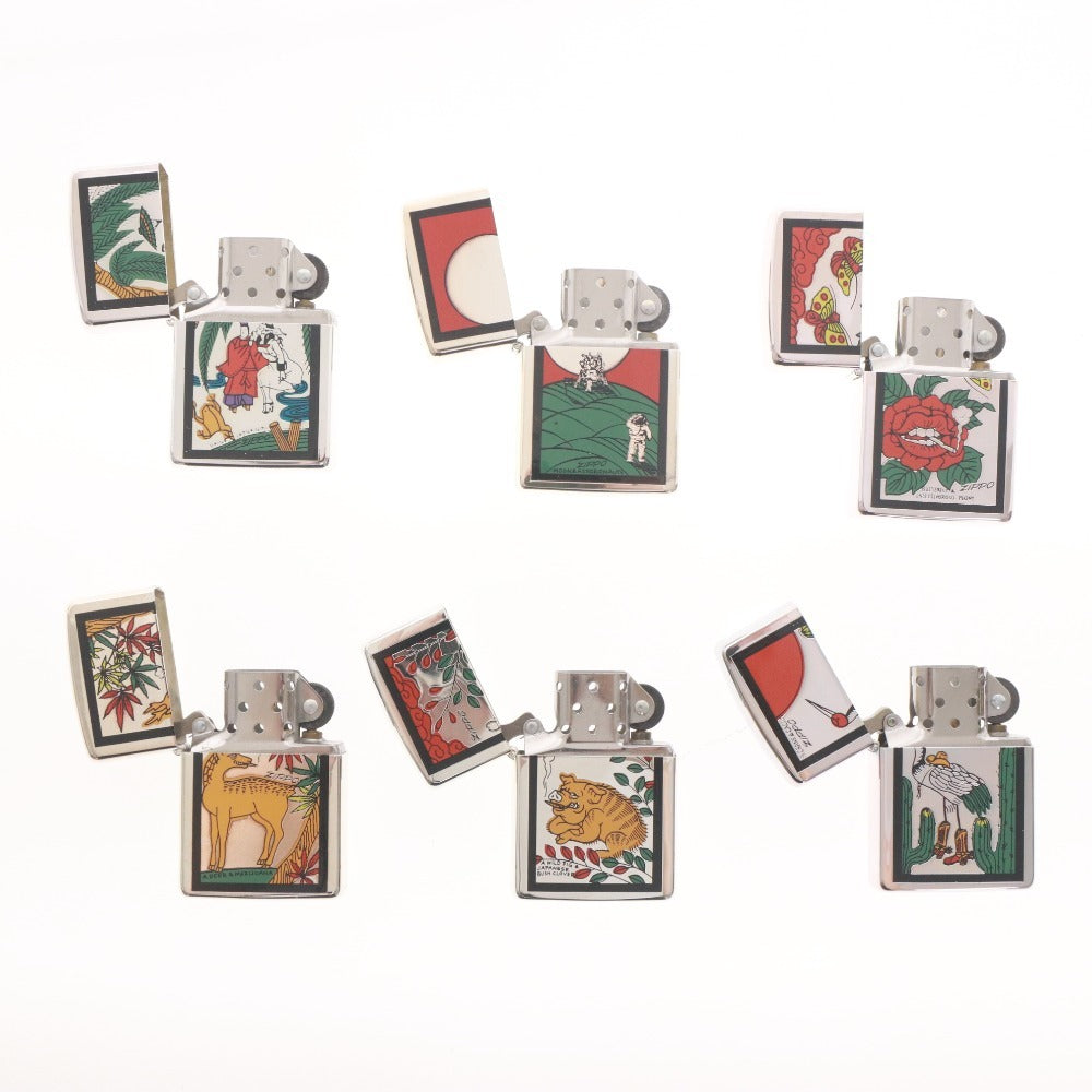 ■ ZIPPO ジッポ ライター 花札シリーズ 6点セット まとめ売り チョウ シカ アメ ツル イノシシ ボウズ 浮世絵 和柄風 オイルライター