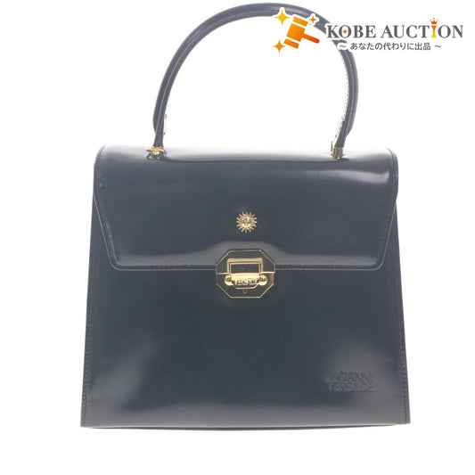 ■ GIANNI VERSACE ジャンニヴェルサーチ ハンドバッグ 鞄 ファスナー ポケット ゴールド金具 レディース ブラック 袋付き