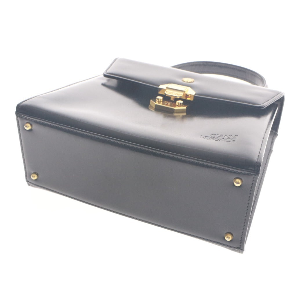 ■ GIANNI VERSACE ジャンニヴェルサーチ ハンドバッグ 鞄 ファスナー ポケット ゴールド金具 レディース ブラック 袋付き