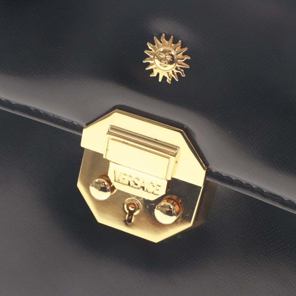 ■ GIANNI VERSACE ジャンニヴェルサーチ ハンドバッグ 鞄 ファスナー ポケット ゴールド金具 レディース ブラック 袋付き
