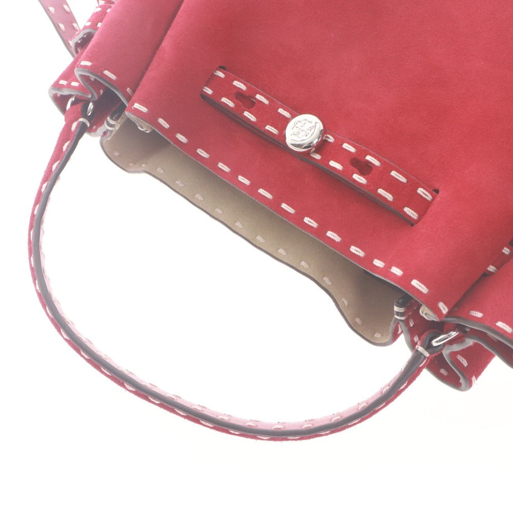 ■ TORY BURCH ハンドバッグ ショルダー付き 2way 鞄 ロミー スエード ピックステッチ バケット レディース レッド赤 袋,タグ付き